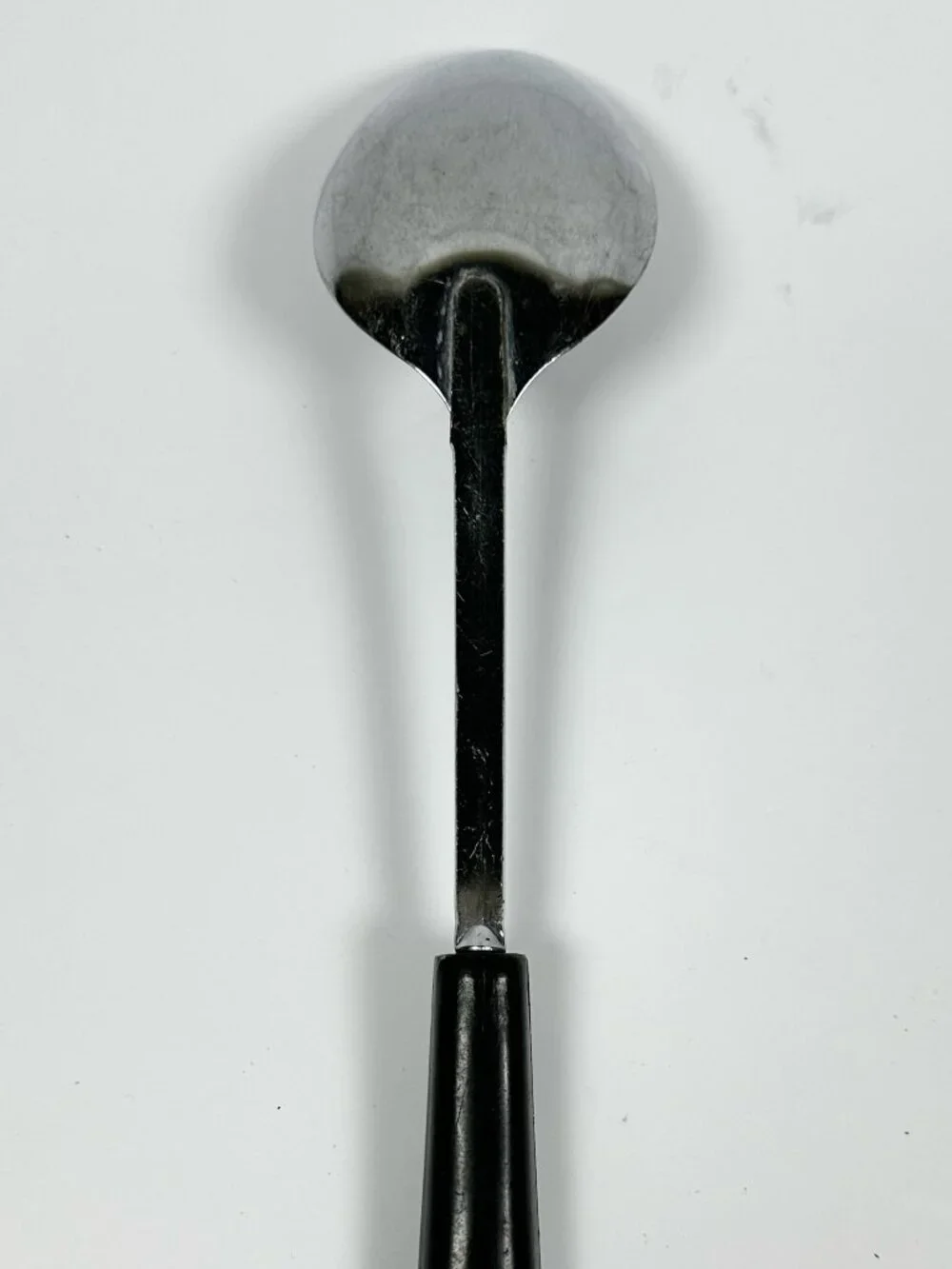 Vintage EKCO USA Stainless Steel Serving Spoon Black Plastic Handle Utensil MCM